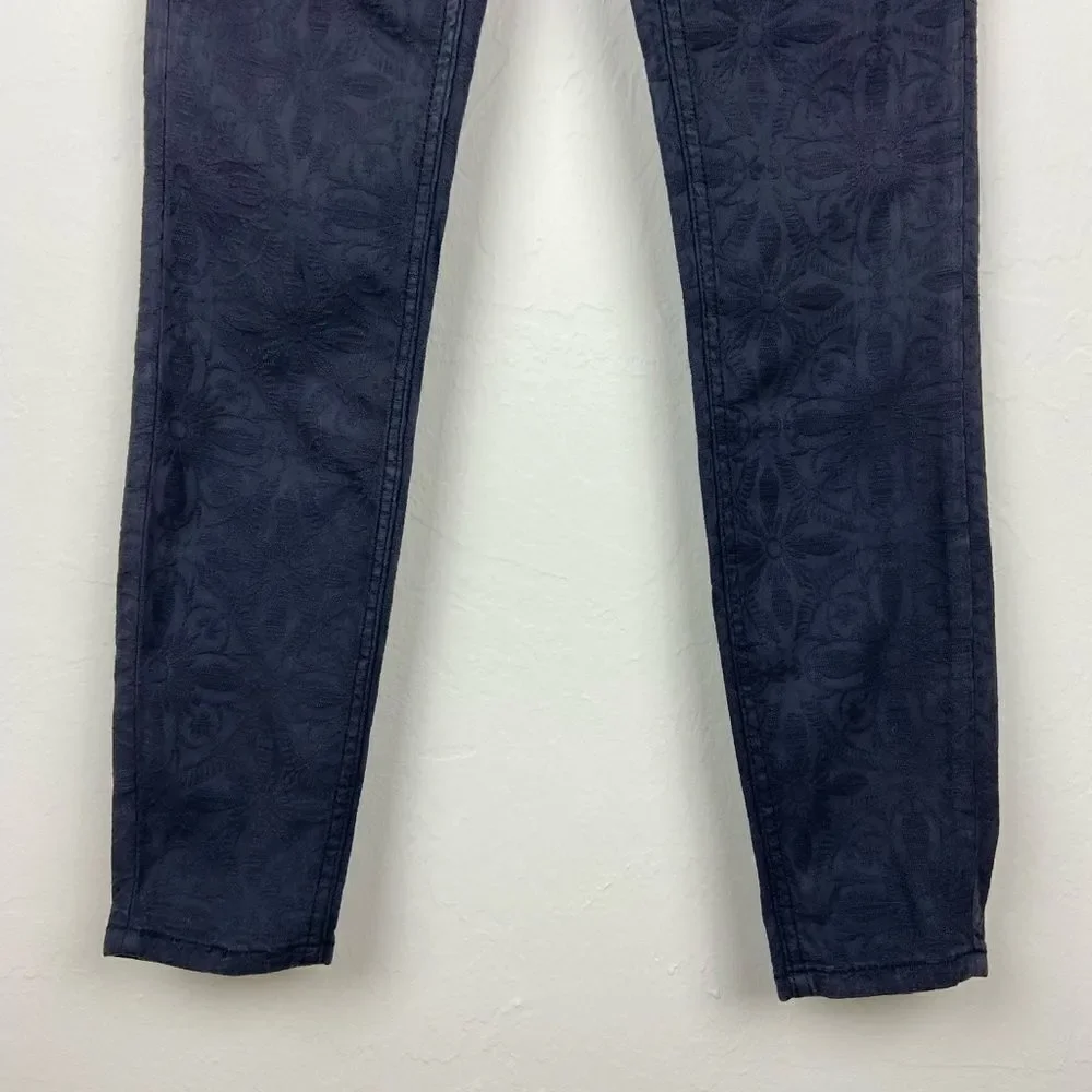 Anthropologie Pilcro Flower-Embroidered High-Rise Skinny Jeans - Washed Black